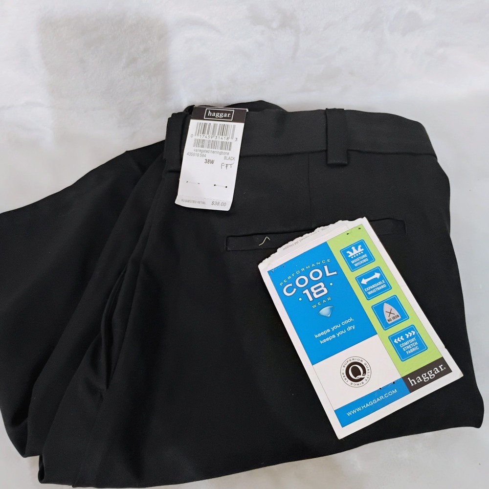 Haggar Cool 18 Mens Black Herringbone Pleated Performance Shorts Size 38